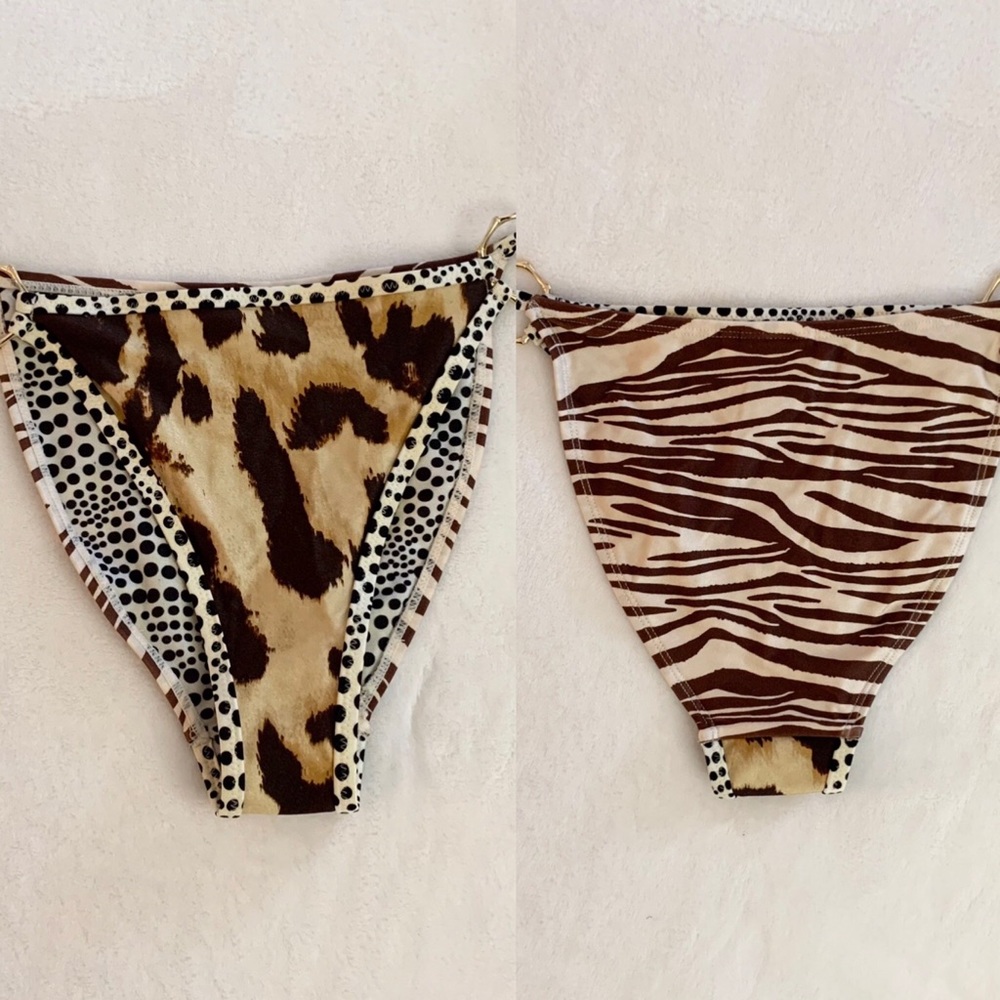 River Island Leopard Ring Triangle Bikini Bottoms Sz 6 - Picture 2 of 12